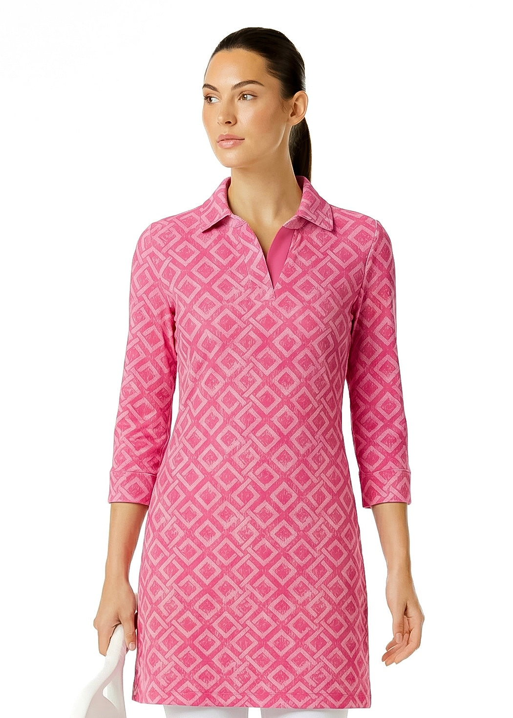 3/4 Sleeve Polo Neck Monochrome Dress (Regular Fit)