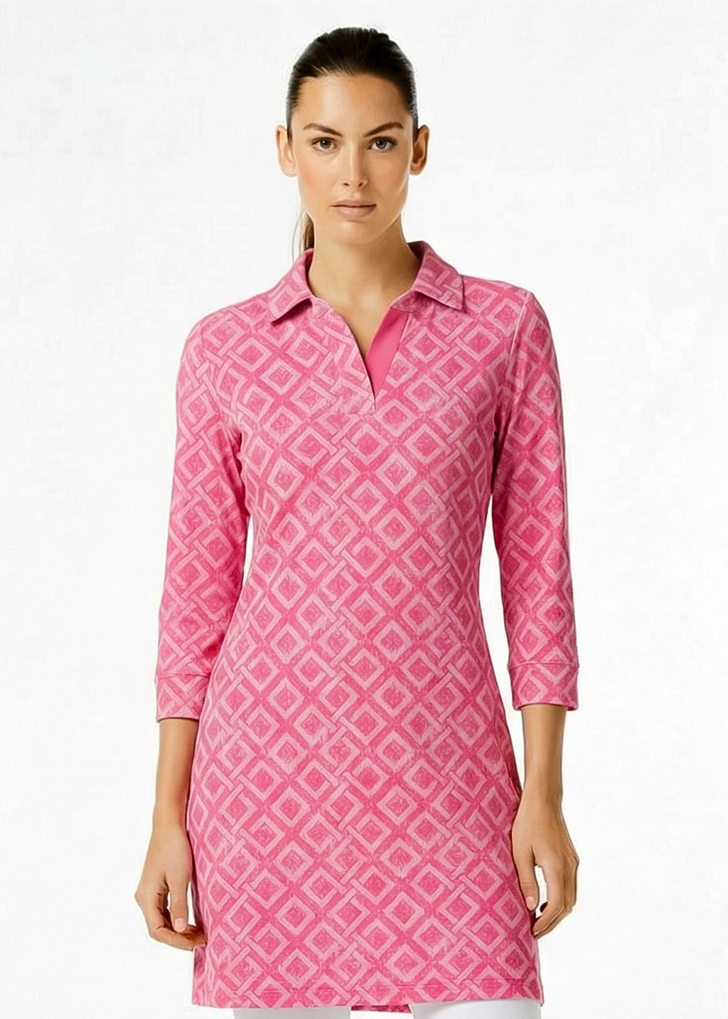 3/4 Sleeve Polo Neck Monochrome Dress (Regular Fit)