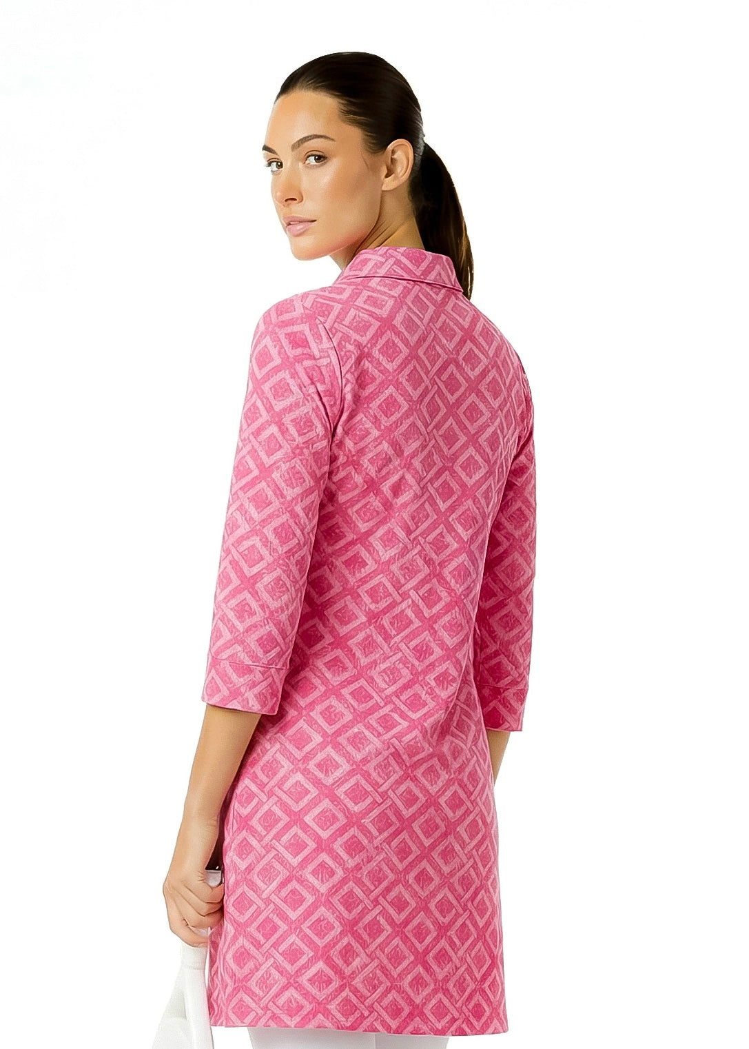 3/4 Sleeve Polo Neck Monochrome Dress (Regular Fit)