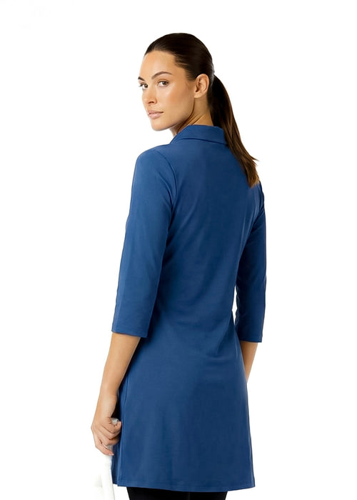 3/4 SLEEVE POLO NECK POLY DRESS (Navy)