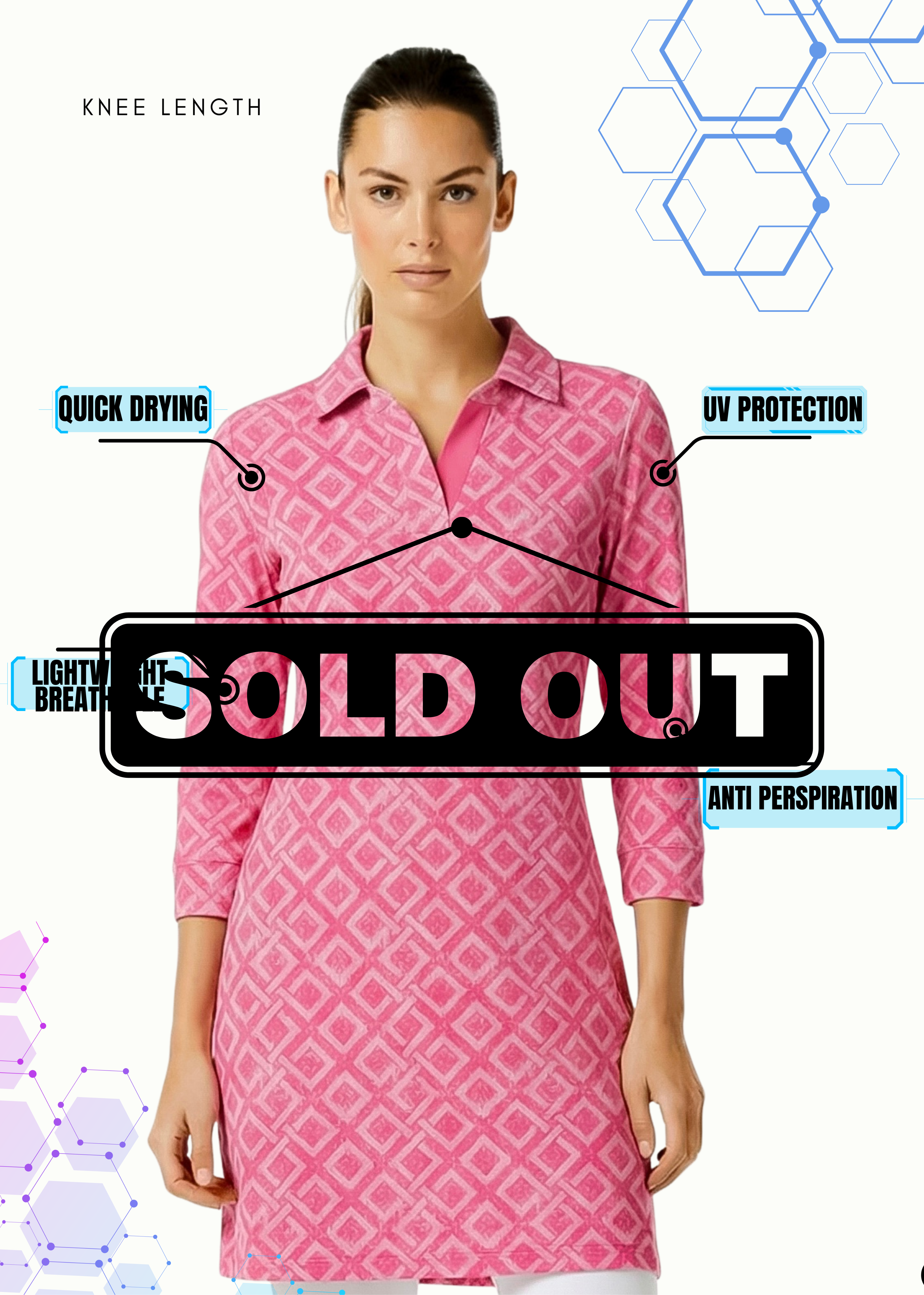 3/4 Sleeve Polo Neck Monochrome Dress (Regular Fit)