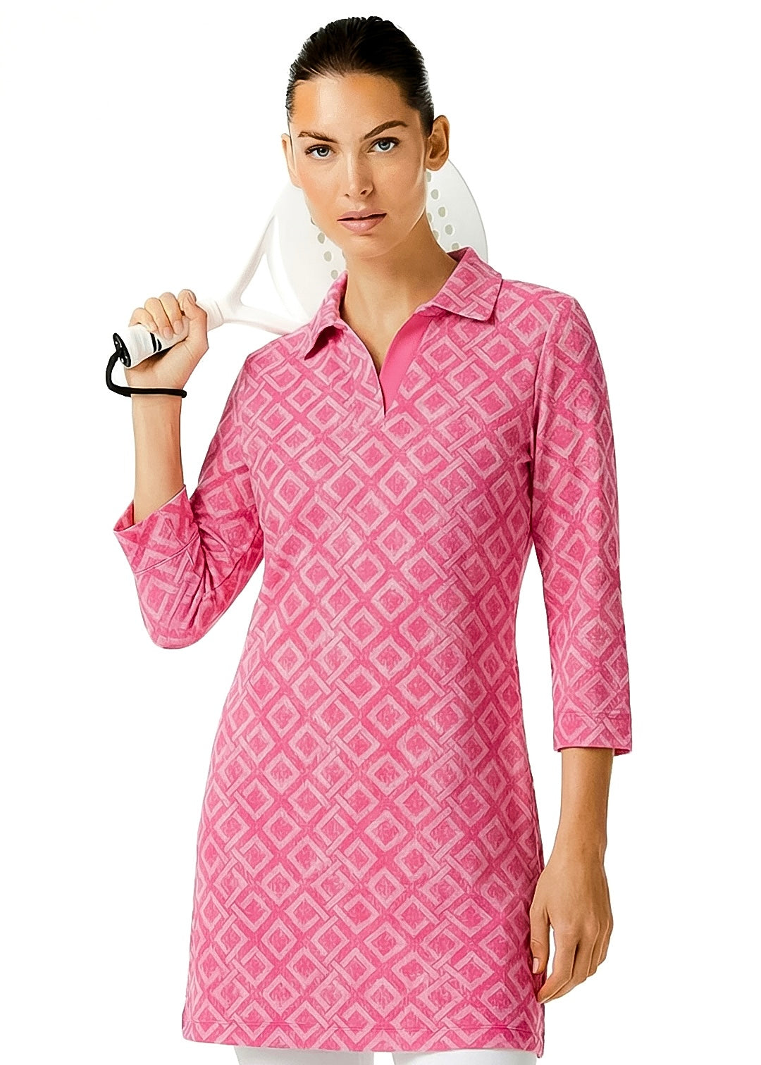 3/4 Sleeve Polo Neck Monochrome Dress (Regular Fit)