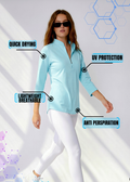 Long Sleeve Mock Neck Poly Top (Cyan)