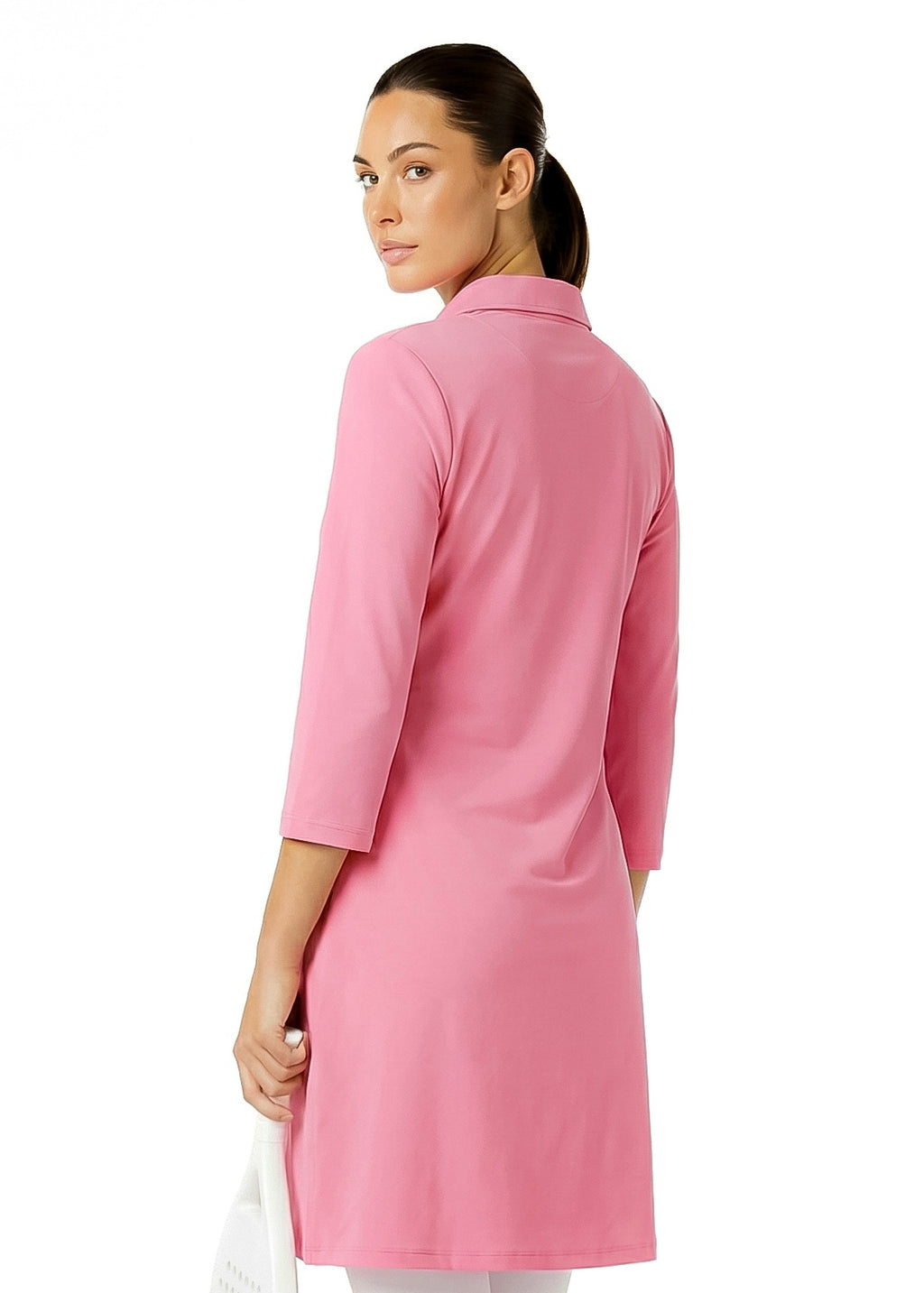 3/4 SLEEVE POLO NECK POLY DRESS (Nude Pink)