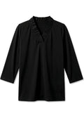 Solid Knit 3/4 Sleeve Ruffle Portrait Neck Top