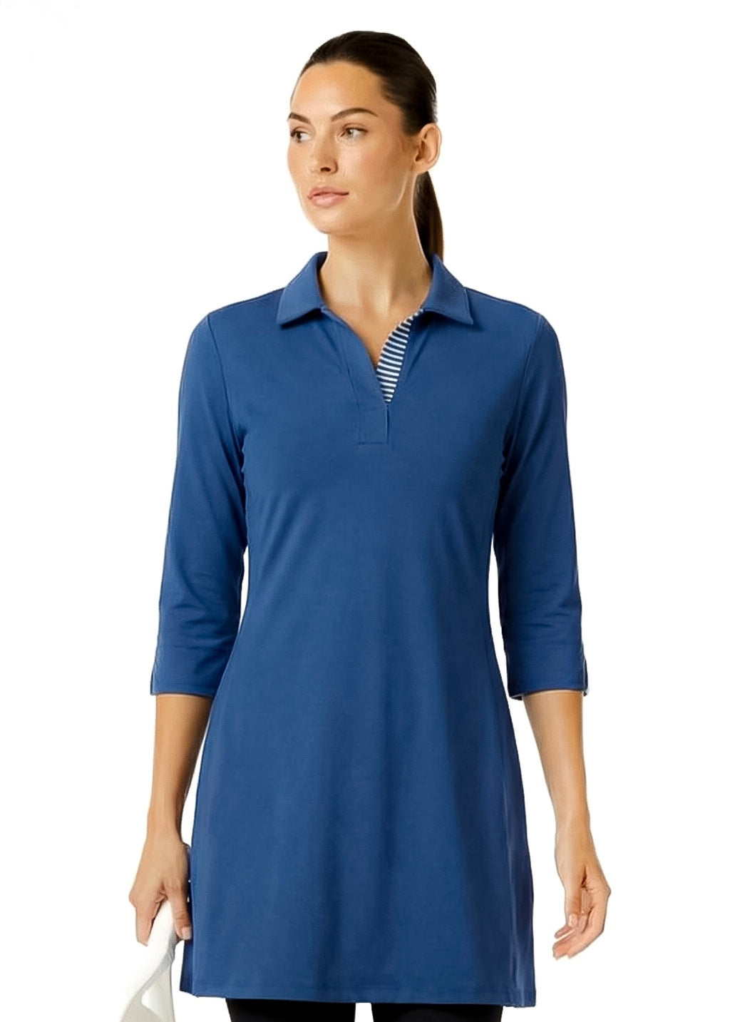 3/4 SLEEVE POLO NECK POLY DRESS (Navy)