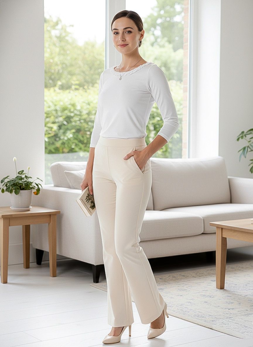 Solid Knit 3/4 Sleeve Ruffle Scoop Neck Top