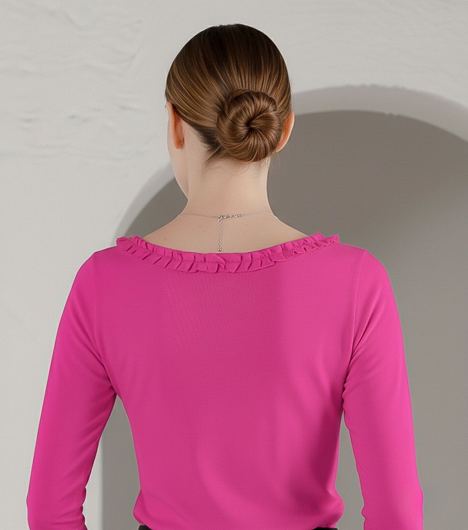 Solid Knit 3/4 Sleeve Ruffle Scoop Neck Top