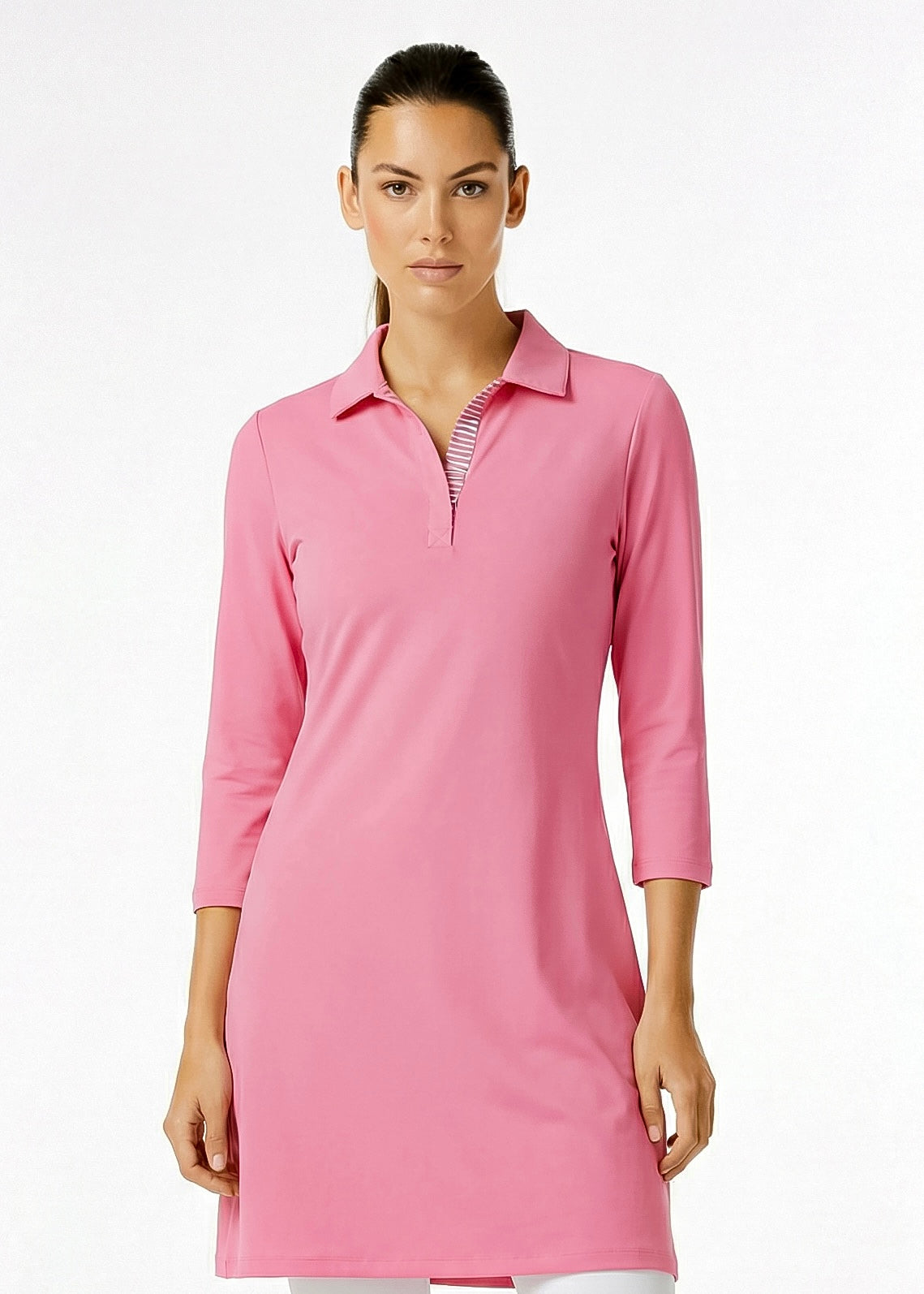 3/4 SLEEVE POLO NECK POLY DRESS (Nude Pink)