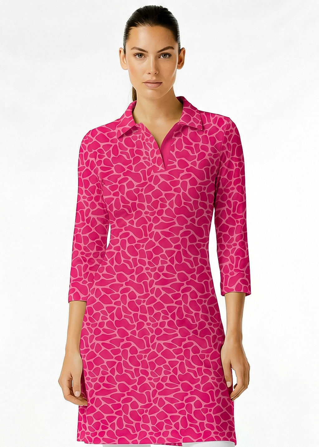 3/4 Sleeve Polo Neck Monochrome Dress (Regular Fit)