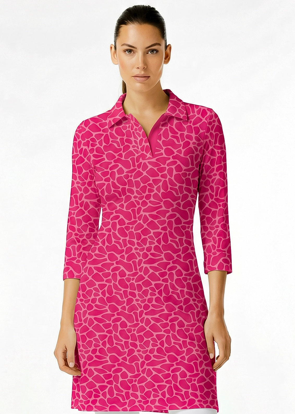 3/4 Sleeve Polo Neck Monochrome Dress (Regular Fit)