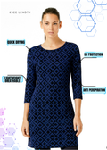 3/4 SLEEVE CREW NECK POLY MONOCHROME DRESS (Blue)