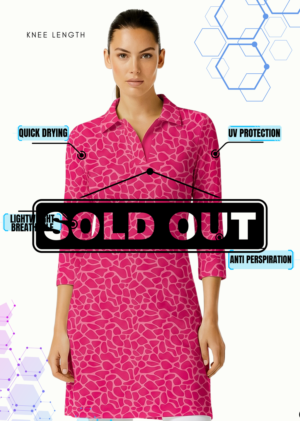 3/4 Sleeve Polo Neck Monochrome Dress (Regular Fit)