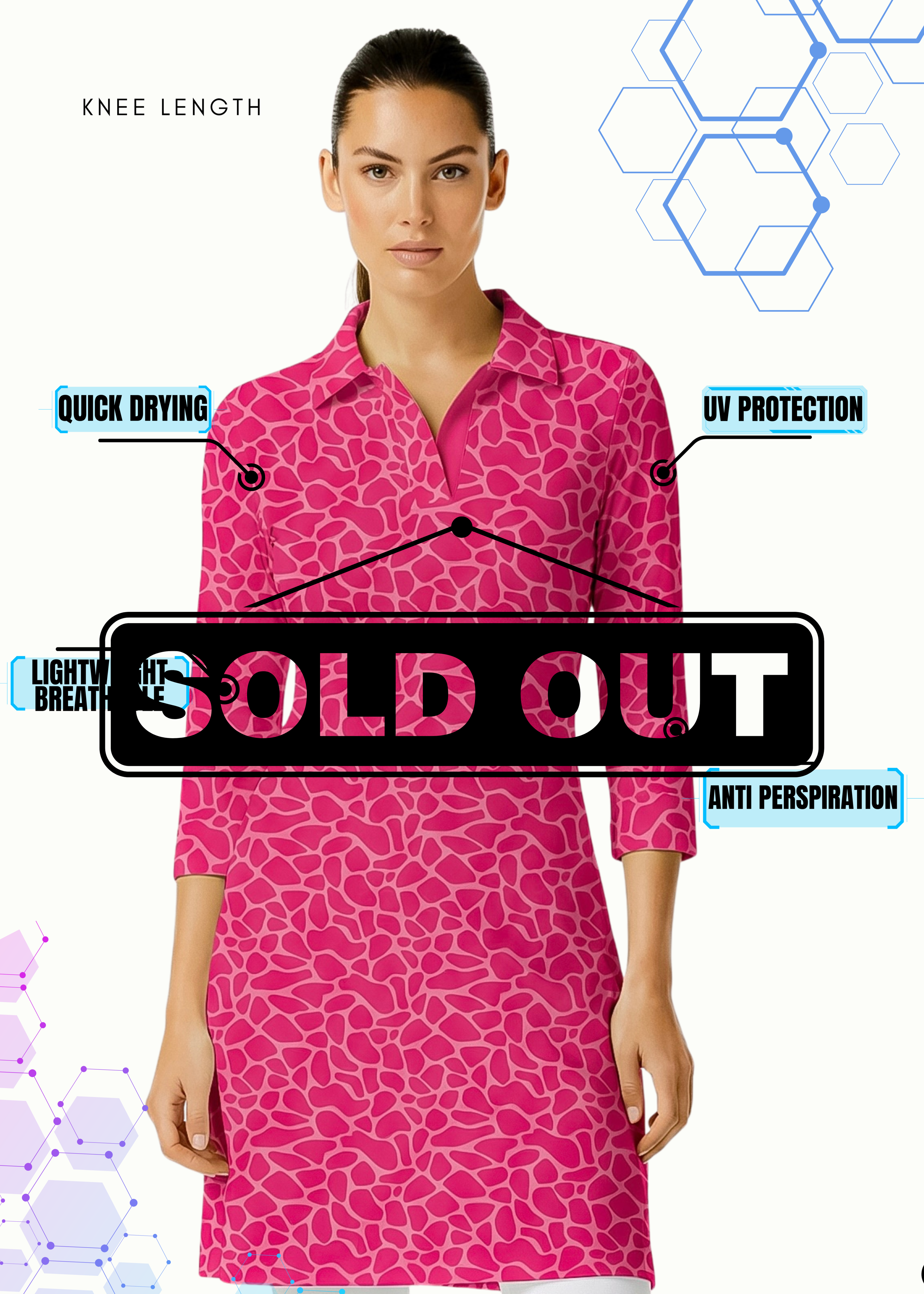 3/4 Sleeve Polo Neck Monochrome Dress (Regular Fit)