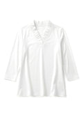 Solid Knit 3/4 Sleeve Ruffle Portrait Neck Top