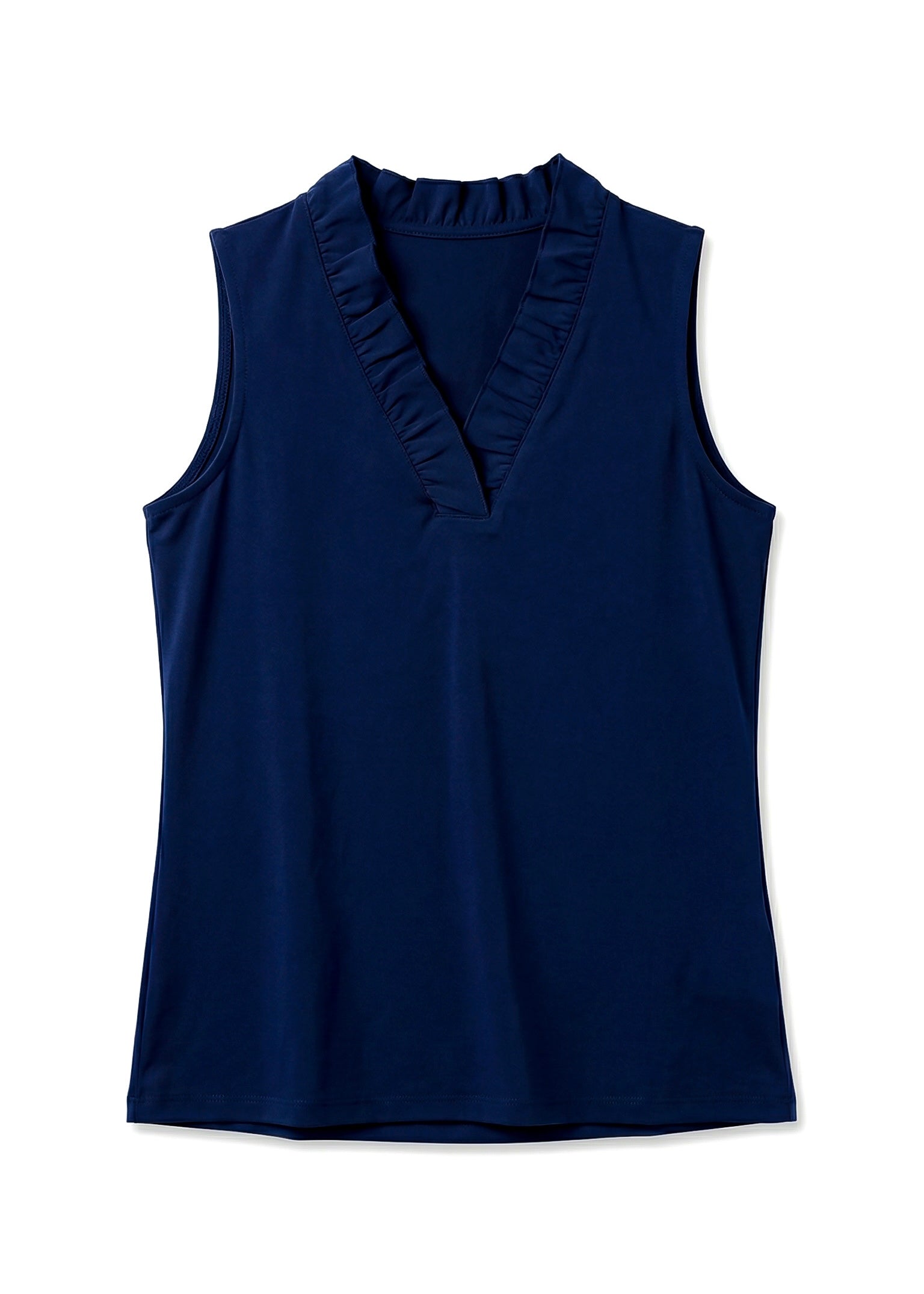 Solid Knit Sleeveless Ruffle Portrait Neck Top