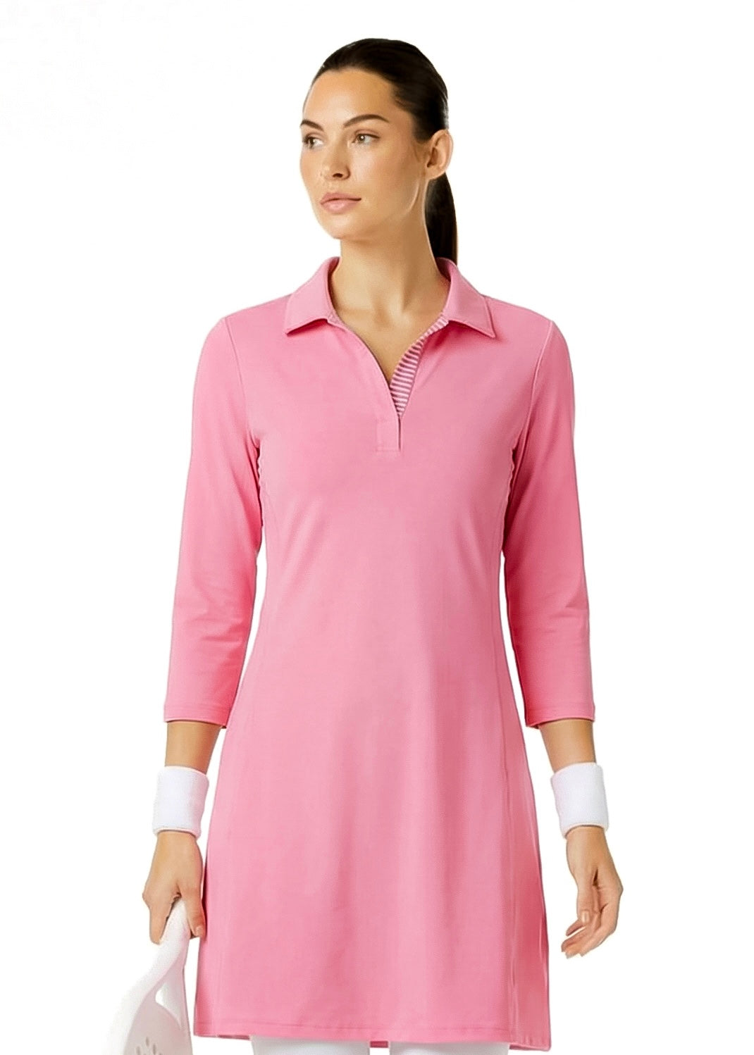 3/4 SLEEVE POLO NECK POLY DRESS (Nude Pink)