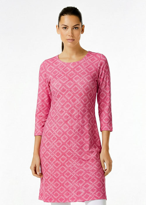 3/4 SLEEVE CREW NECK POLY MONOCHROME DRESS (Nude Pink)