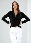 Solid Knit 3/4 Sleeve Zip Mock Neck Top