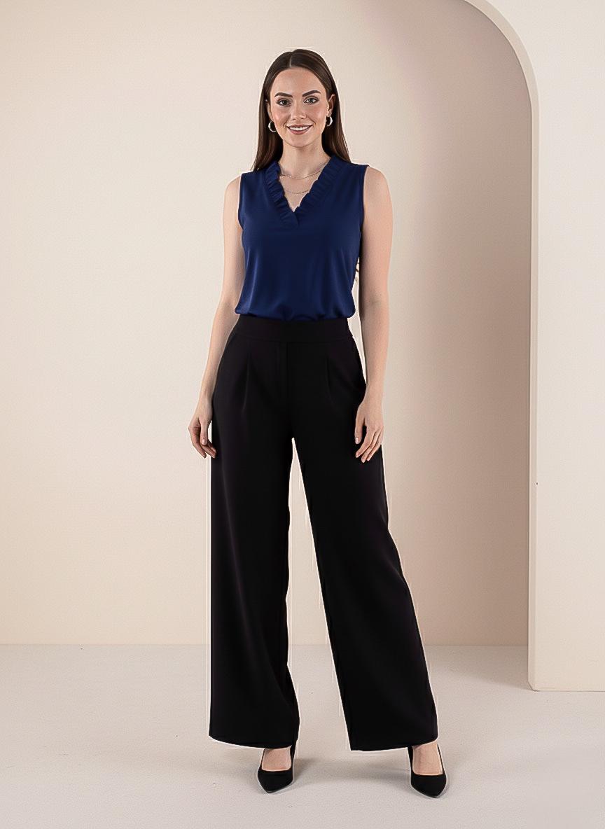 Solid Knit Sleeveless Ruffle Portrait Neck Top