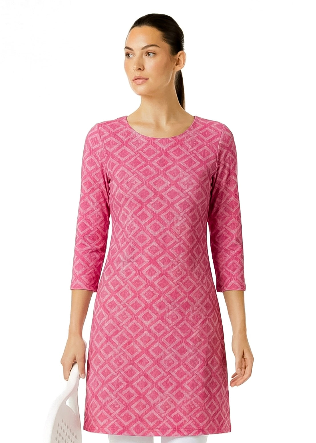 3/4 SLEEVE CREW NECK POLY MONOCHROME DRESS (Nude Pink)