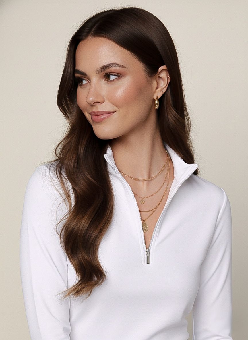 Solid Knit 3/4 Sleeve Zip Mock Neck Top