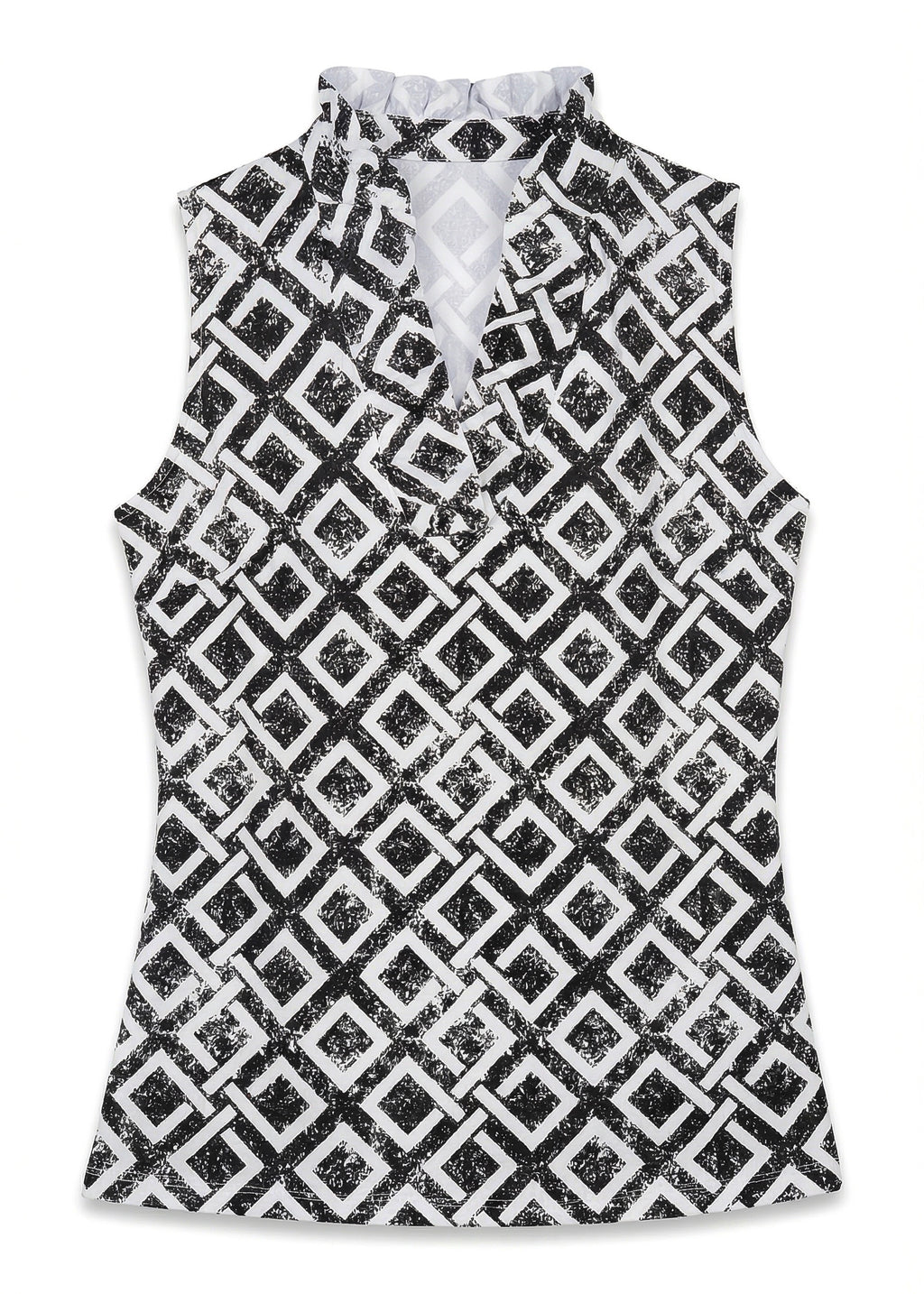 Key mia Print Cotton Knit Sleeveless Ruffle Portrait Neck Top