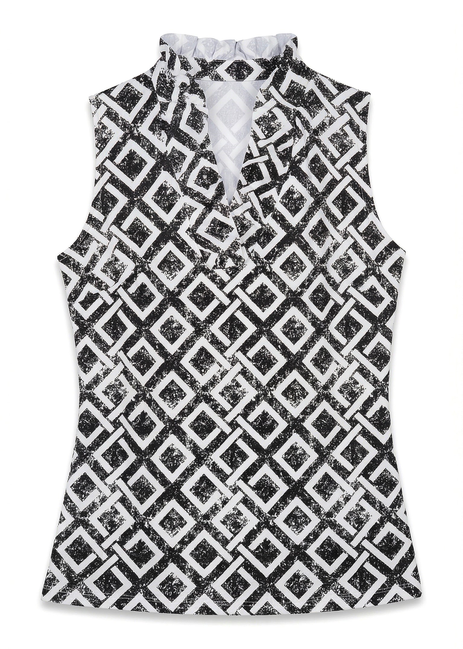 Key mia Print Cotton Knit Sleeveless Ruffle Portrait Neck Top
