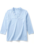 Solid Knit 3/4 Sleeve Ruffle Portrait Neck Top
