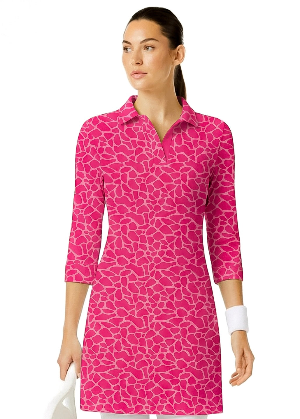 3/4 Sleeve Polo Neck Monochrome Dress (Regular Fit)