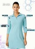 3/4 Sleeve Polo Neck Poly Dress (CYAN)