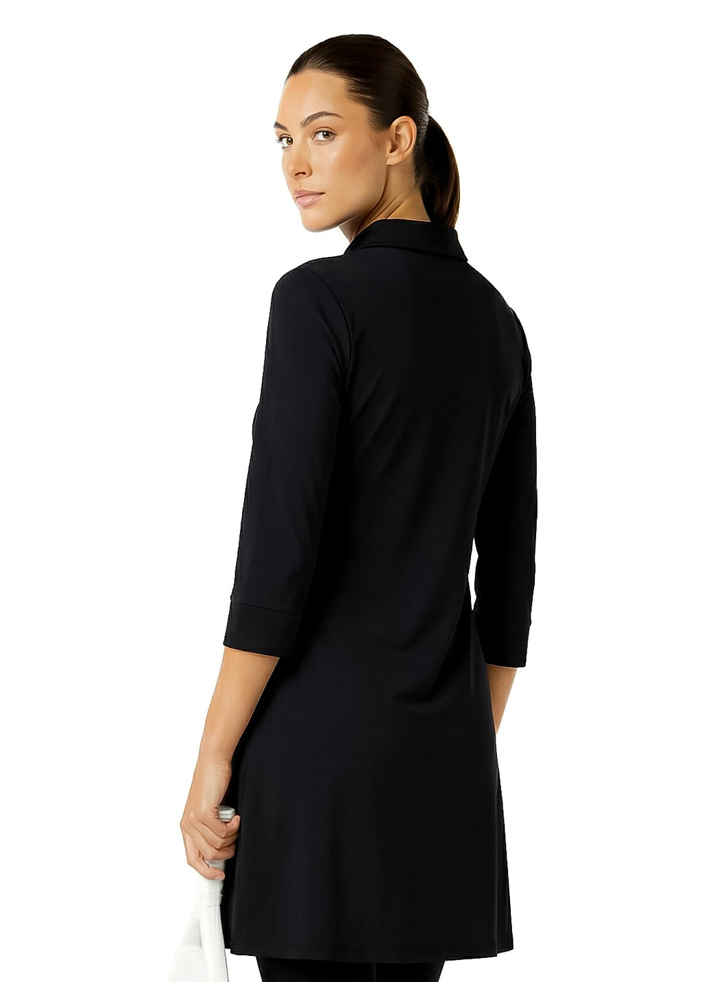 3/4 SLEEVE POLO NECK POLY DRESS (Black)