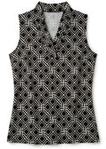 Messina Print Cotton Knit Sleeveless Ruffle Portrait Neck Top