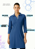 3/4 SLEEVE POLO NECK POLY DRESS (Navy)