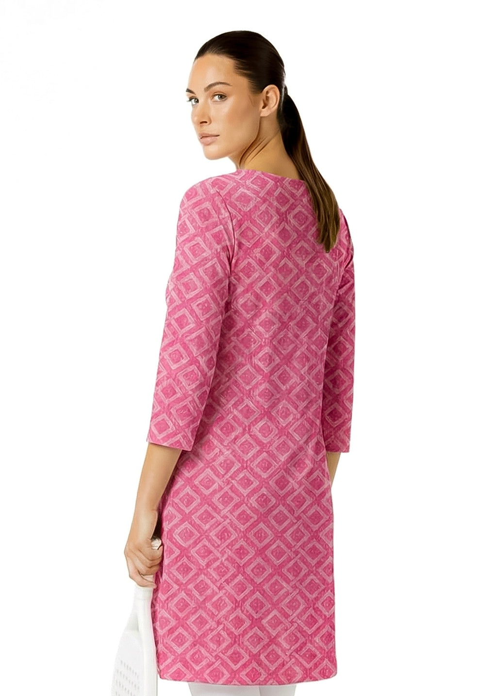 3/4 SLEEVE CREW NECK POLY MONOCHROME DRESS (Nude Pink)