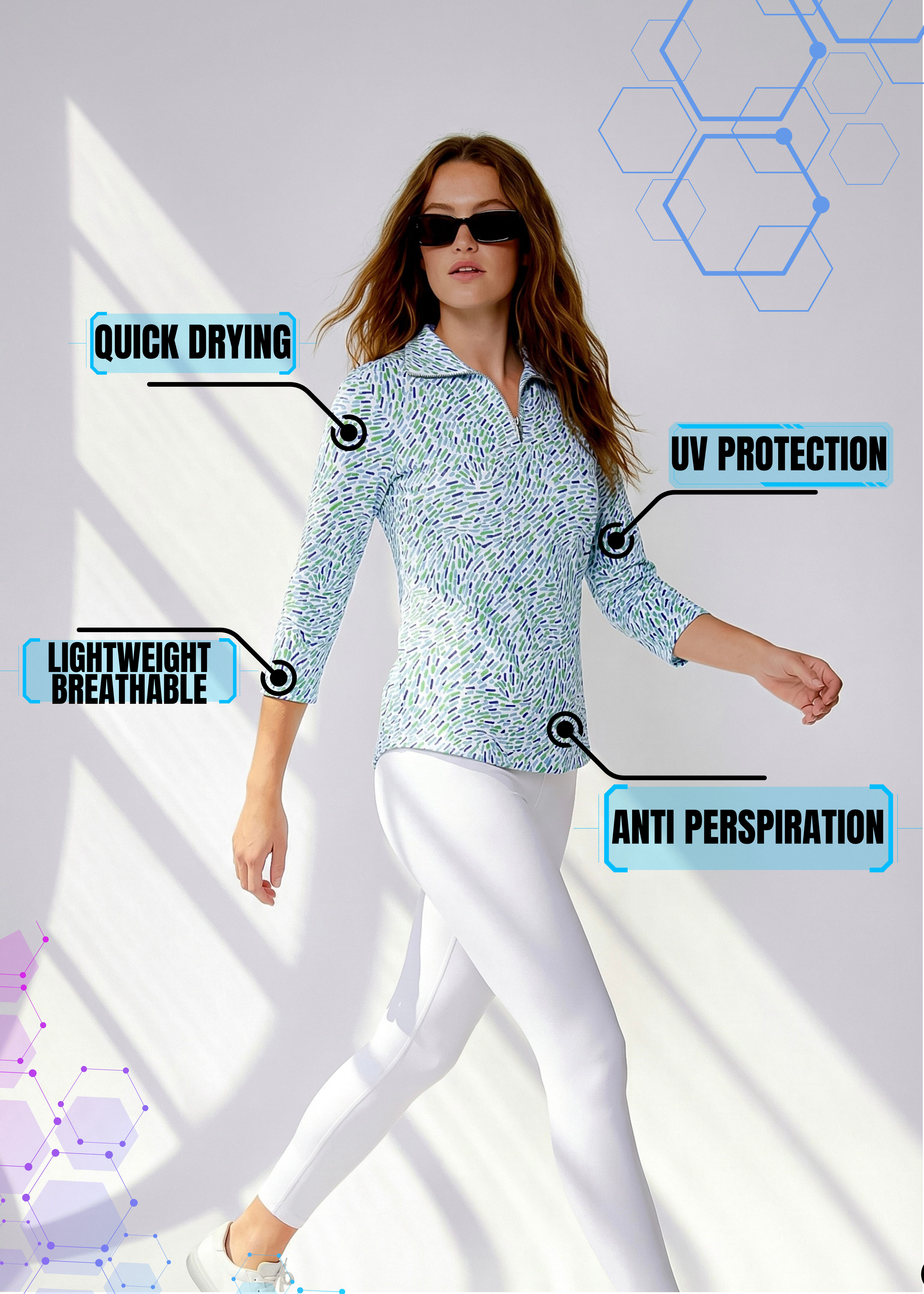 Terrance Printed Zippered Mock Collar Full Neck Poly Top